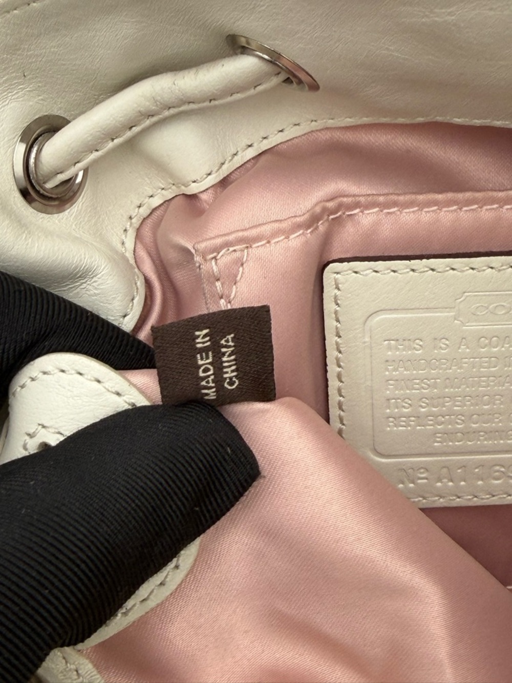 Coach Mini Drawstring Bucket Chalk with Blush Pink Interior Crossbody - Picture 10 of 11